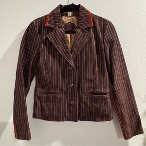 Wilsons Leather Brown 1984 Crown Embellished Pinstripe Blazer Jacket Studded Y2k